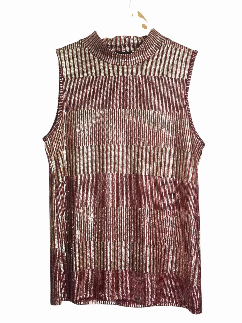Vintage Espresso Metallic Knit Mock Neck Sleeveless Top Burgundy Gold Size Large - Picture 2 of 7
